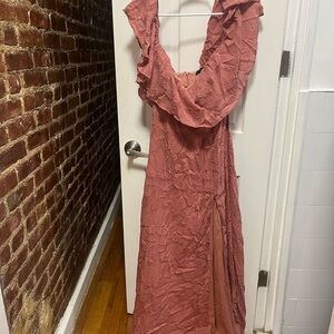 Lulus Love Bliss Rose Pink Floral Jacquard Off-the-Shoulder Maxi Dress Medium